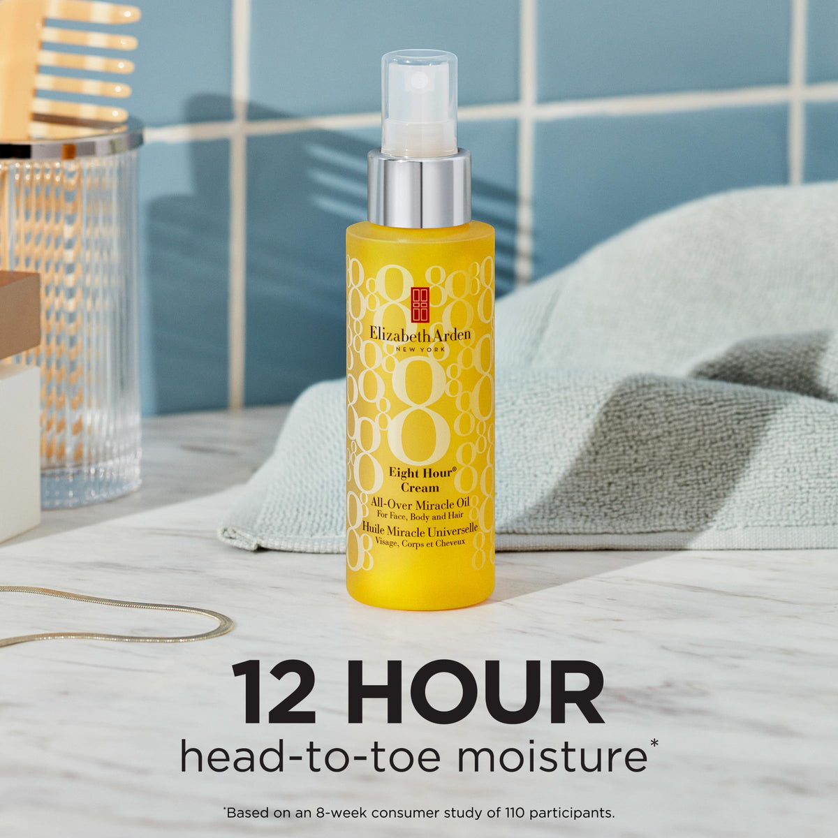 Elizabeth Arden close-up nozzle detail demonstrating fine mist for even application