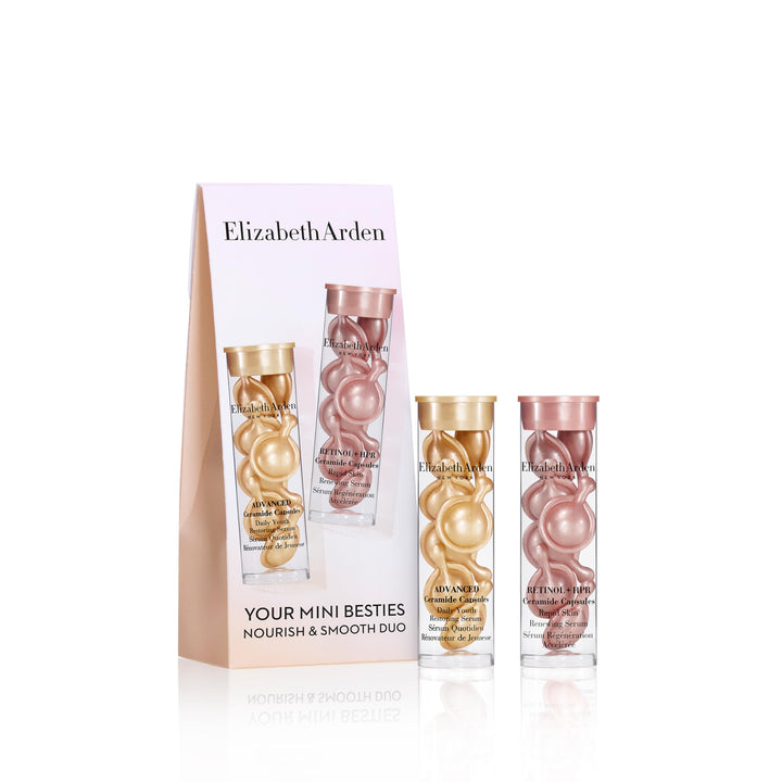 Elizabeth Arden front packaging showing the mini capsules set and travel convenience