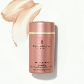 Elizabeth Arden opened jar showing water-cream texture for fast absorption and hydration