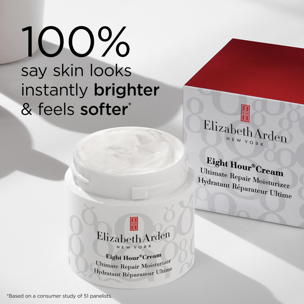 Elizabeth Arden cream on fingertip demonstrating lightweight spreadability benefit