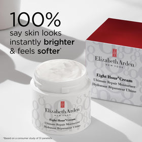 Elizabeth Arden cream on fingertip demonstrating lightweight spreadability benefit