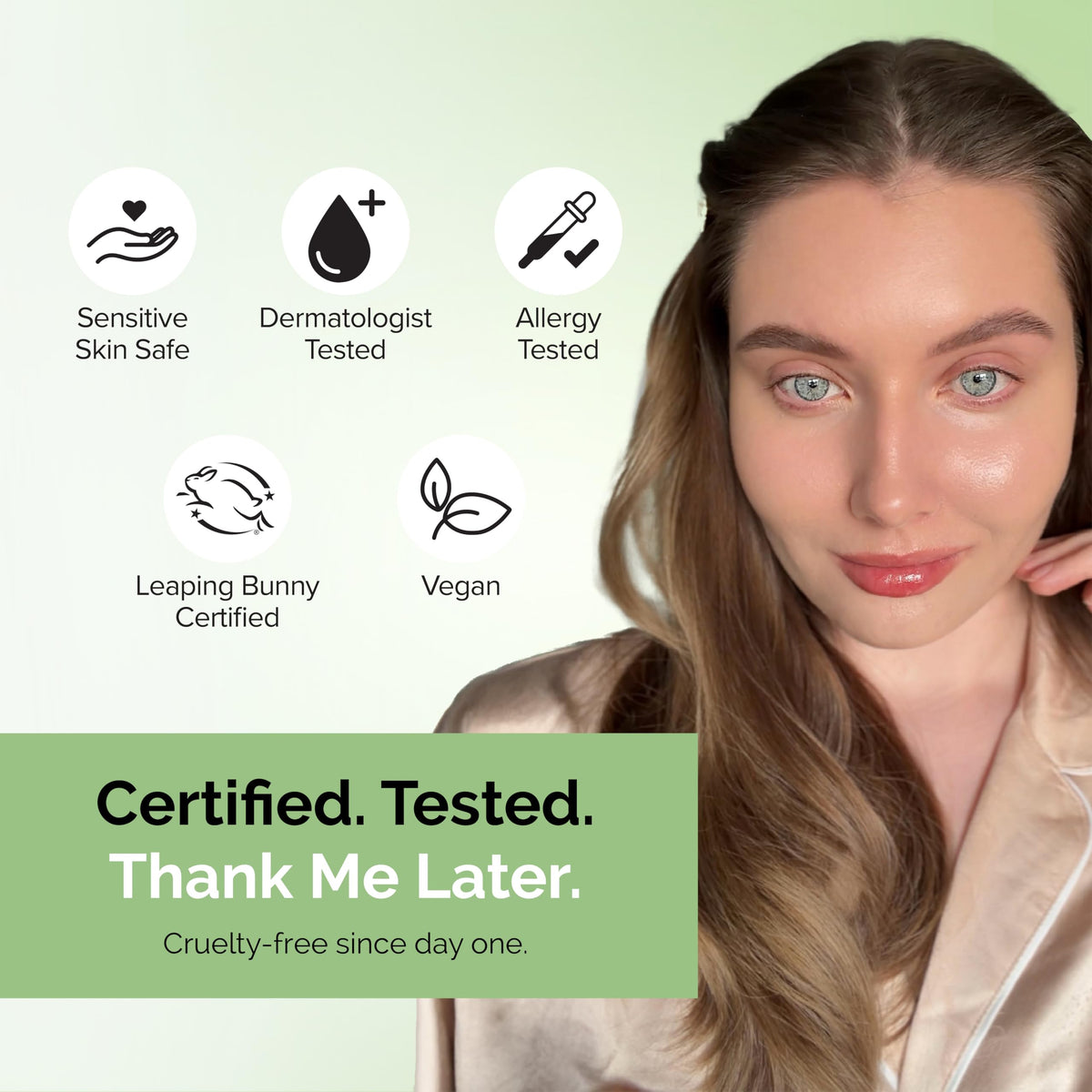Elizabeth Mott before and after split-face showing redness neutralized by primer
