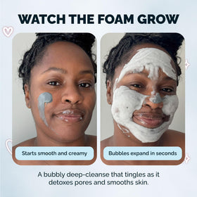 Activated charcoal powder and clay beside product representing Elizabeth Mott detox ingredients