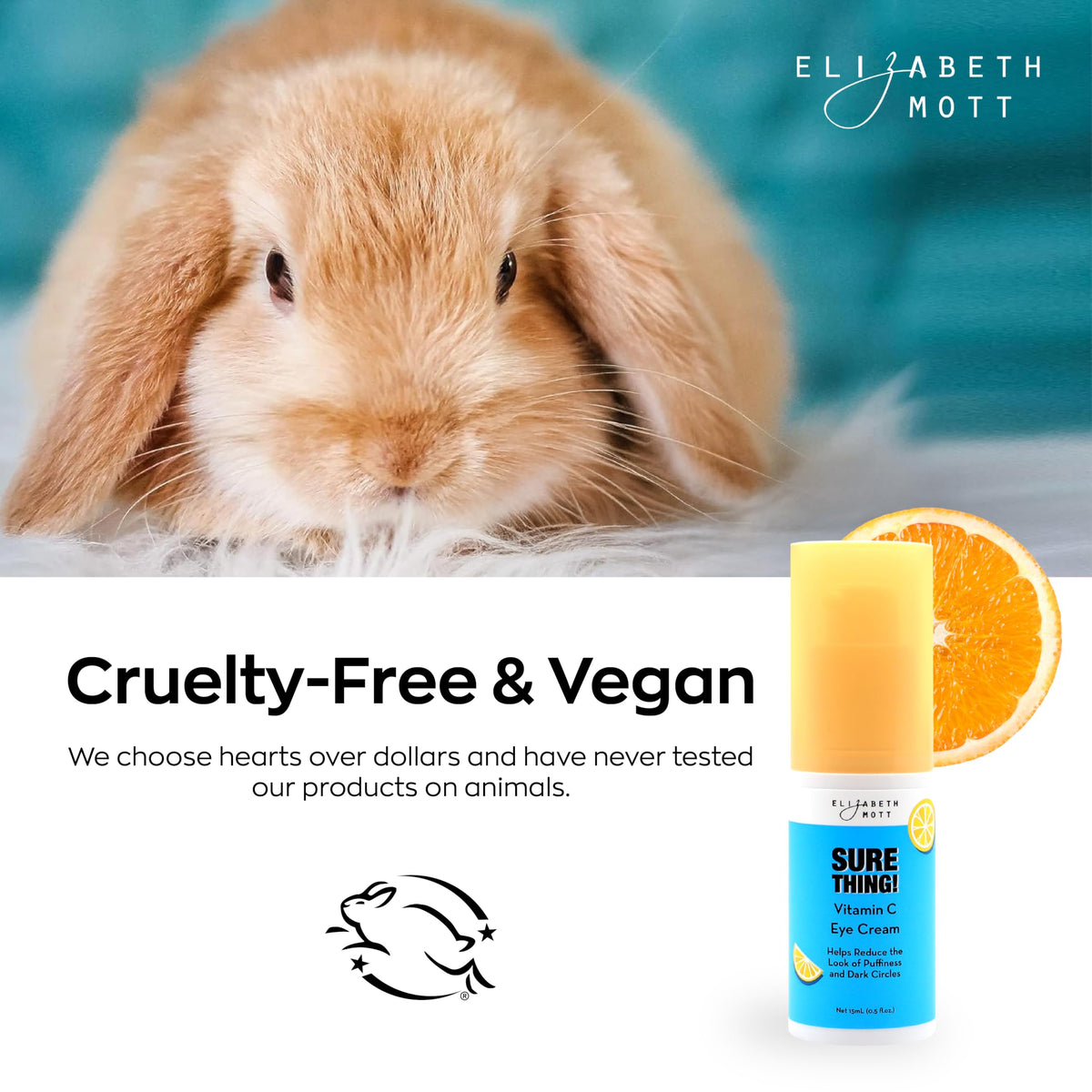 Elizabeth Mott Leaping Bunny badge highlighting cruelty‑free certification