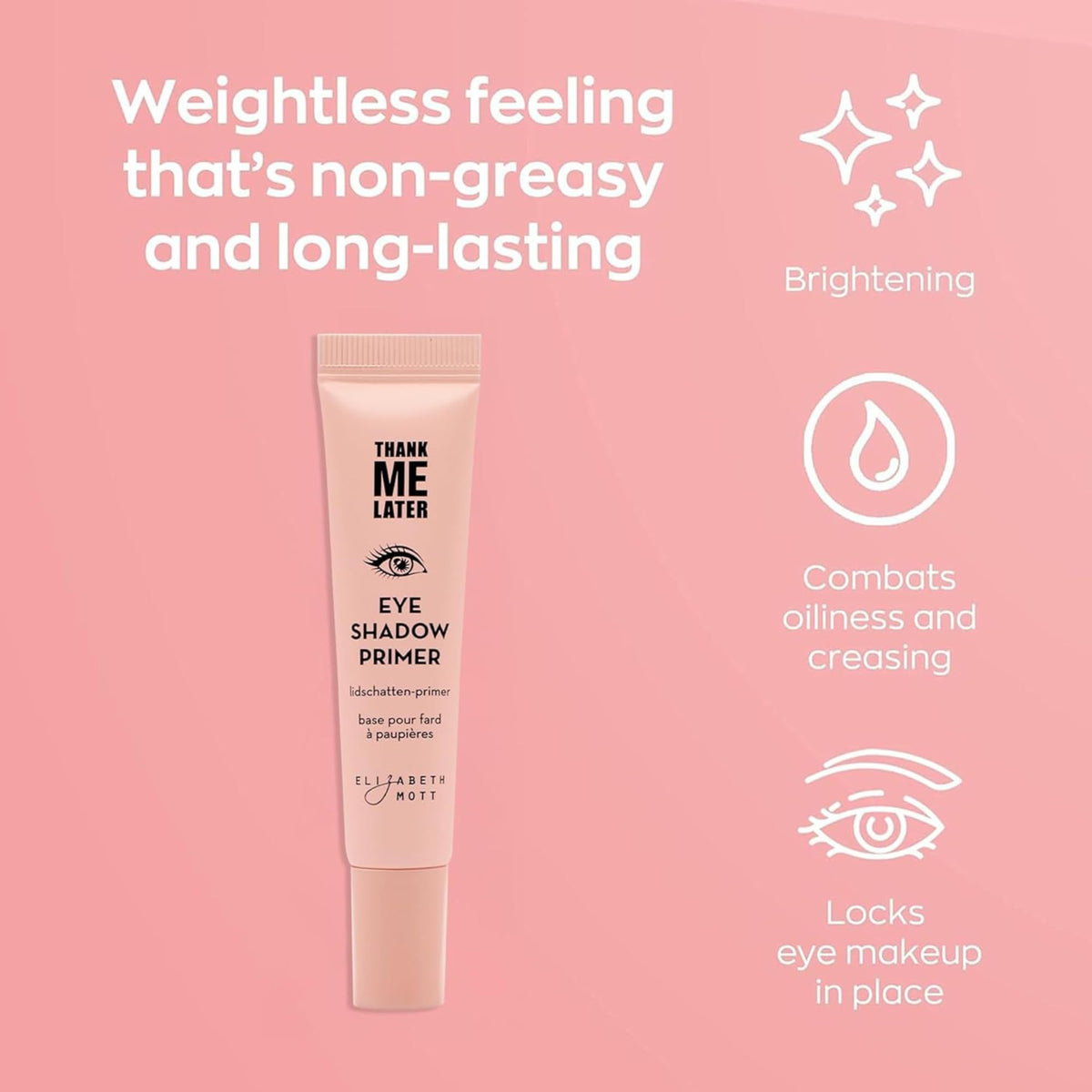 Elizabeth Mott eye primer on eyelid demonstrating crease-free shadow wear benefit
