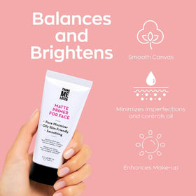 Elizabeth Mott face primer applied showing reduced pores and soft-matte benefit