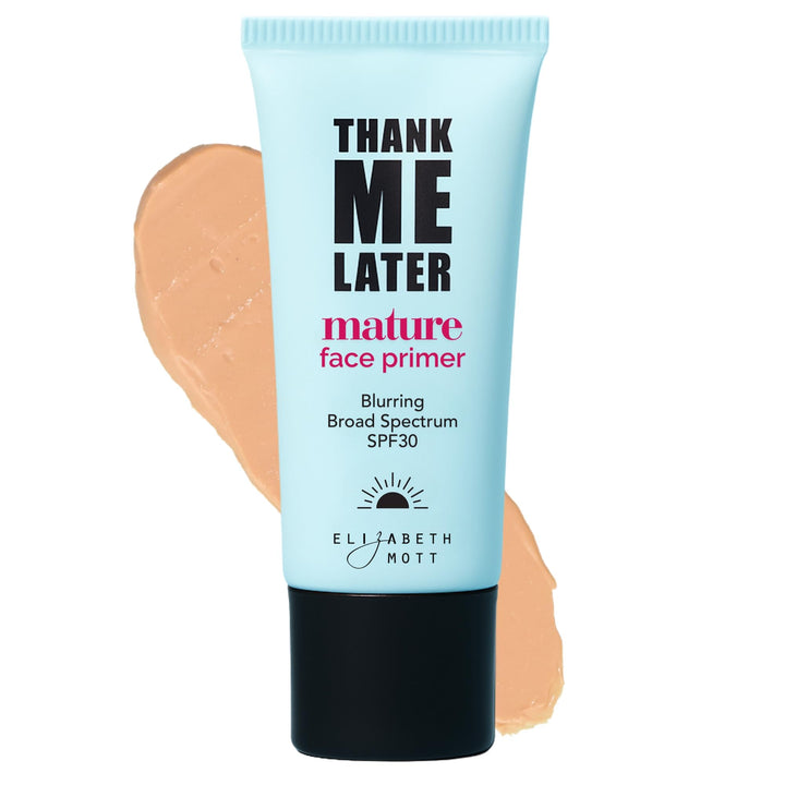 Elizabeth Mott front tube showing SPF30 and lightweight primer benefits
