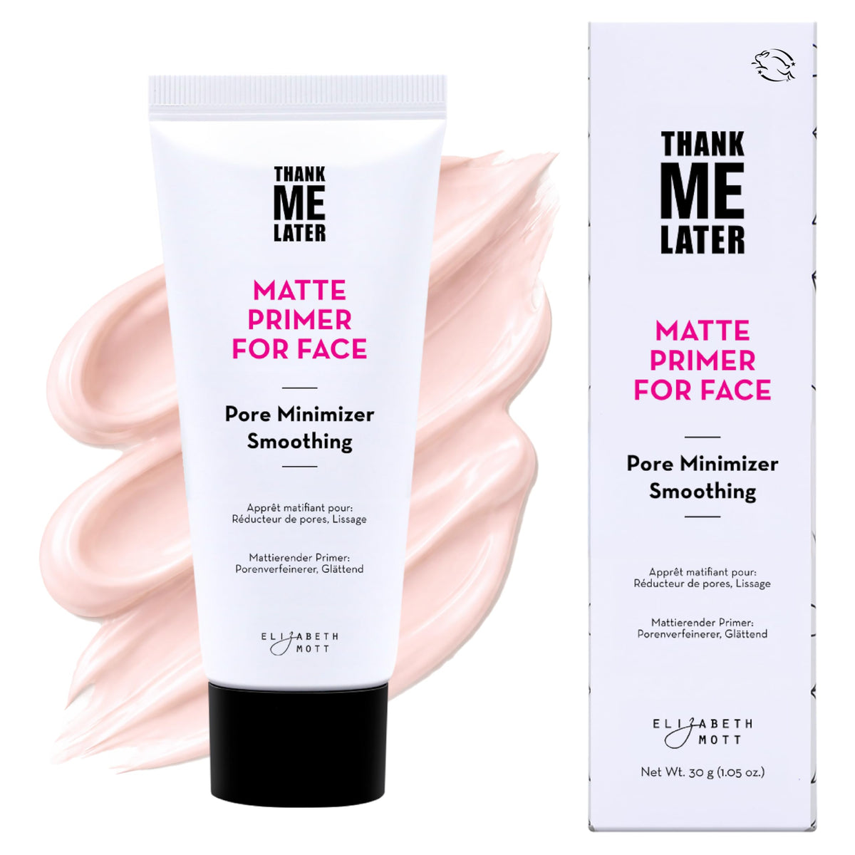 Elizabeth Mott front tube showing label and soft matte benefit