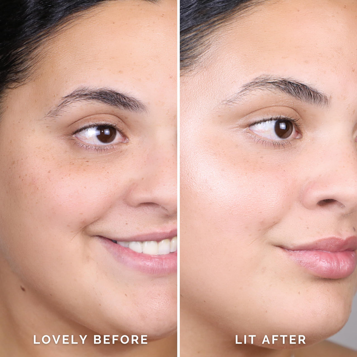 Elizabeth Mott application on cheek highlighting luminous finish and lifted look