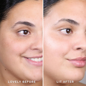 Elizabeth Mott application on cheek highlighting luminous finish and lifted look