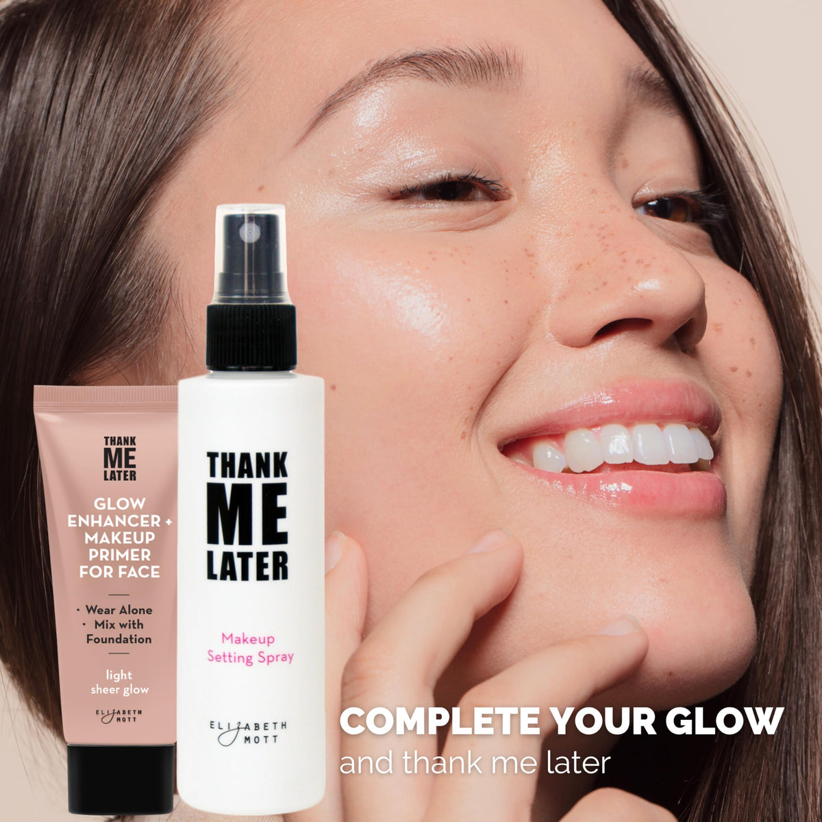 Elizabeth Mott ingredients label close-up showing hyaluronic acid and niacinamide benefits