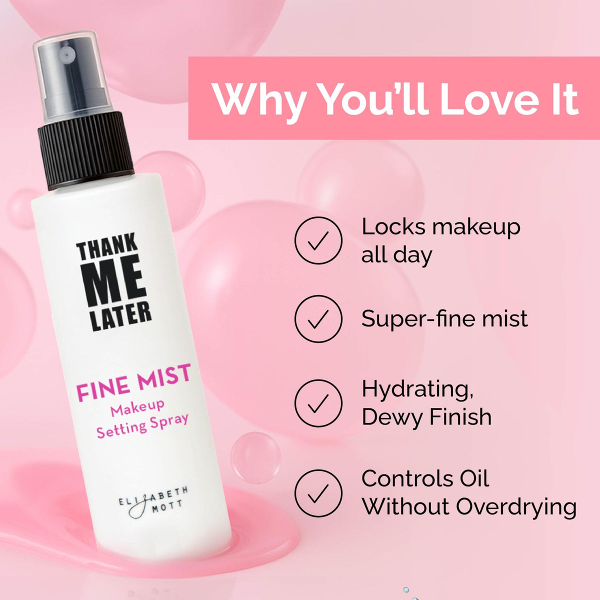 Elizabeth Mott mist texture on skin adding hydration and dewy radiance benefit