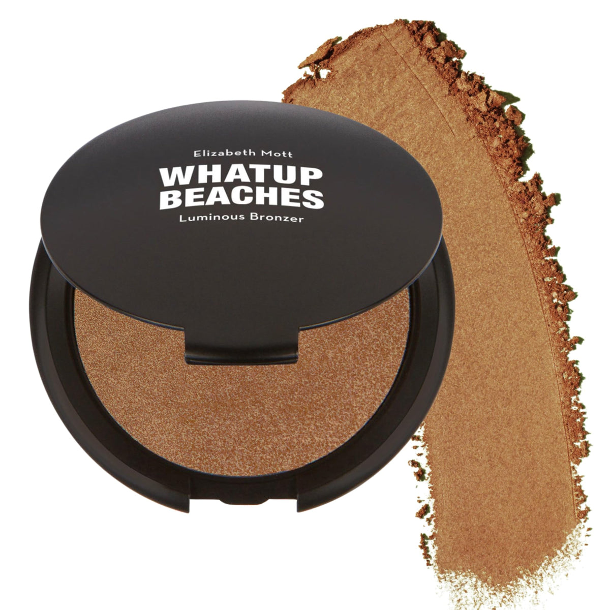 Elizabeth Mott bronzer swatch on arm demonstrating buildable, natural warmth
