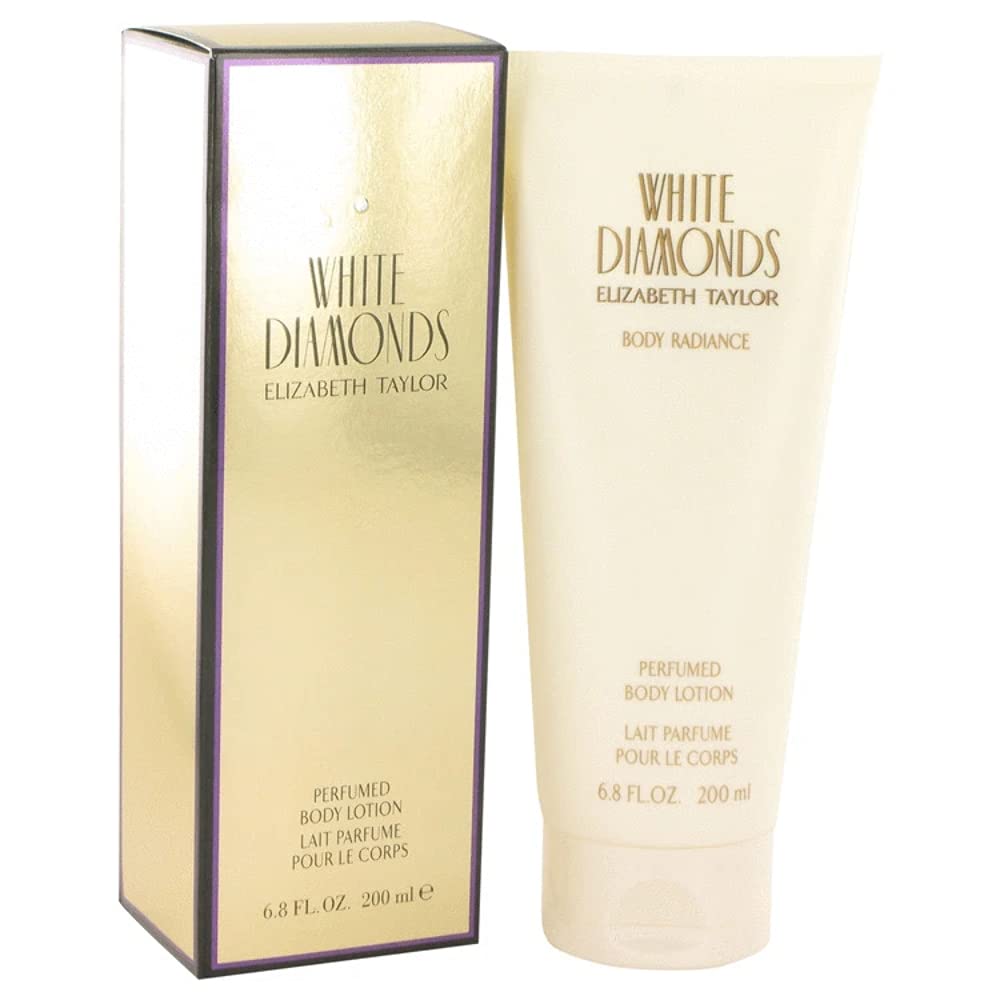 Elizabeth Taylor White Diamonds lotion front view showing elegant bottle and brand luxury
