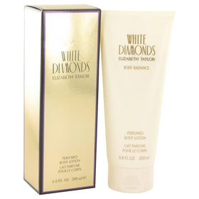 Elizabeth Taylor White Diamonds lotion front view showing elegant bottle and brand luxury