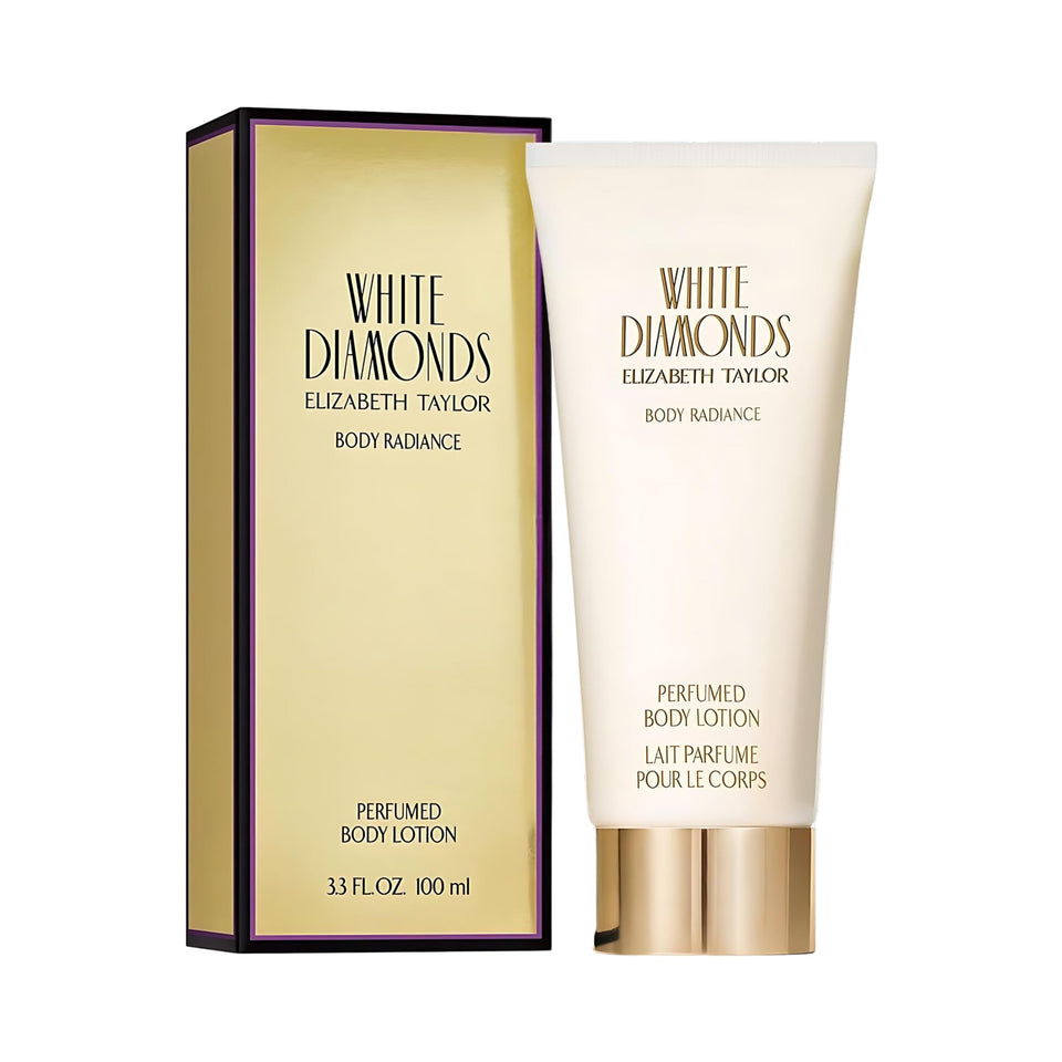 Elizabeth Taylor White Diamonds front bottle shows elegant packaging and daily hydration