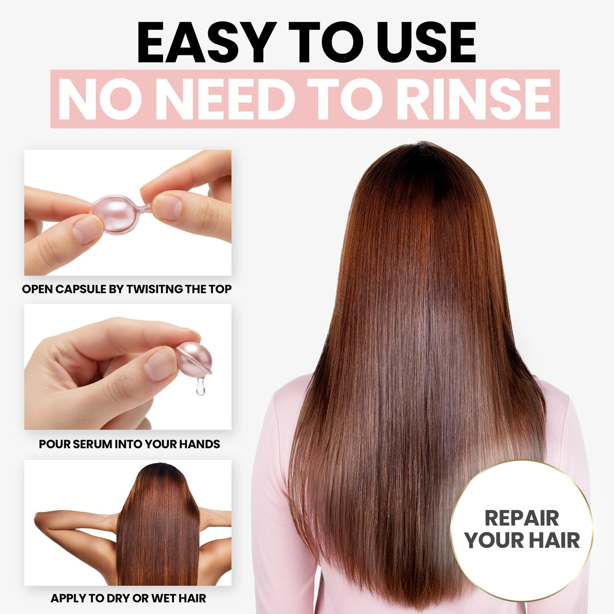 ELLA BELLA before and after hair comparison showing reduced frizz and increased gloss benefit visible results