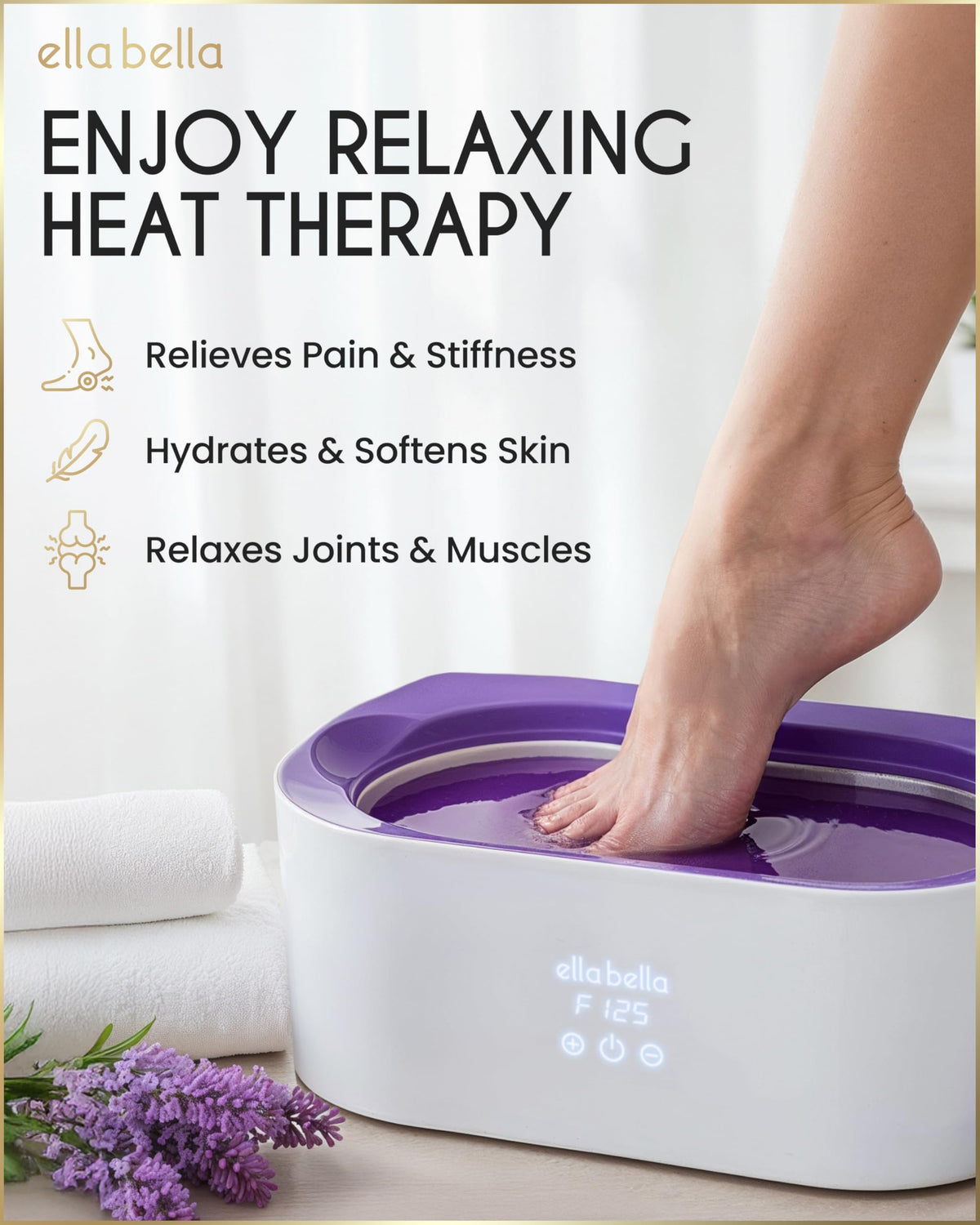 ELLA BELLA lavender wax refill packs stacked, ready-to-use for multiple treatments