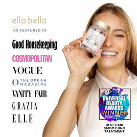 ELLA BELLA serum texture close-up highlighting smooth emollient finish benefit shine