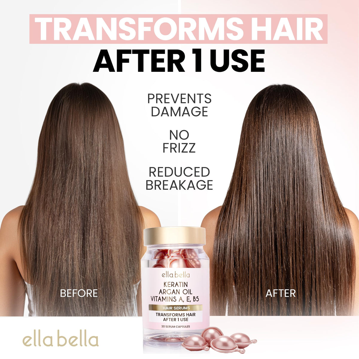 ELLA BELLA single capsule opened with serum on palm illustrating easy application benefit hygiene