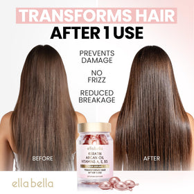 ELLA BELLA single capsule opened with serum on palm illustrating easy application benefit hygiene