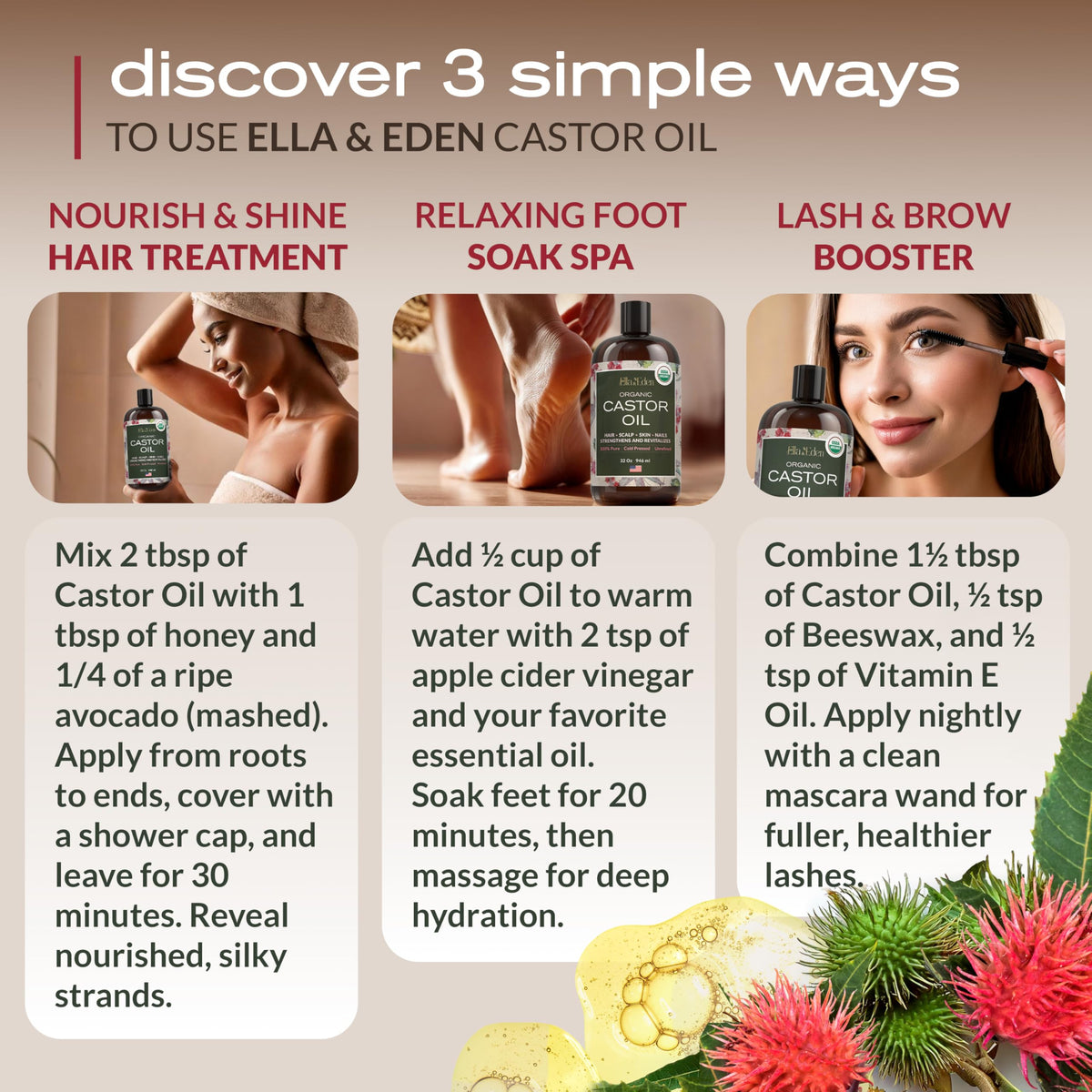 Ella & Eden castor oil pouring to show thick texture and nourishing benefit