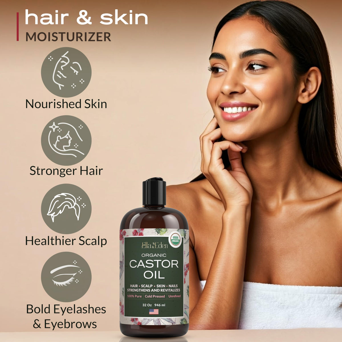 Ella & Eden castor oil applied during scalp massage to support hydration