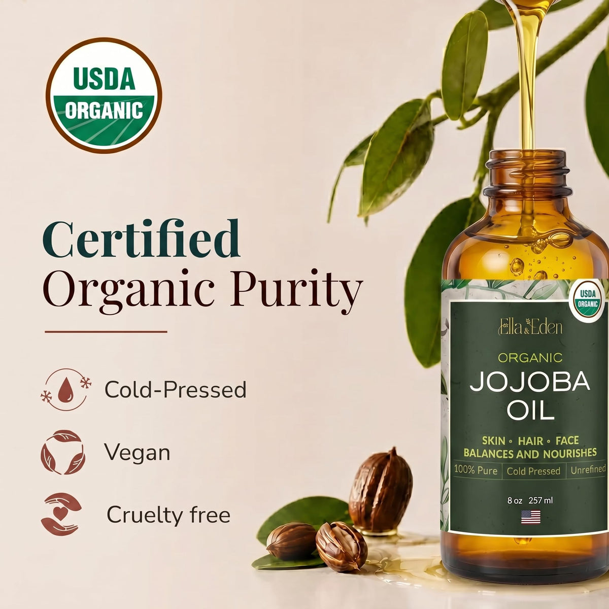 Ella & Eden dropper dispensing jojoba oil offering precise dosing benefit