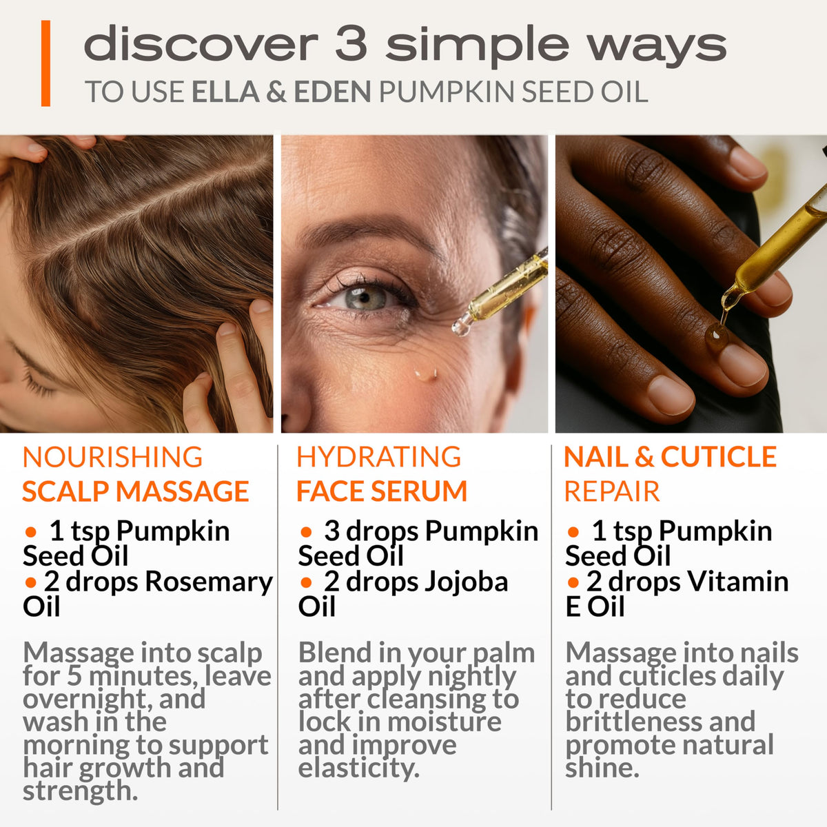 Ella & Eden applying oil to hair ends to reduce frizz and protect strands