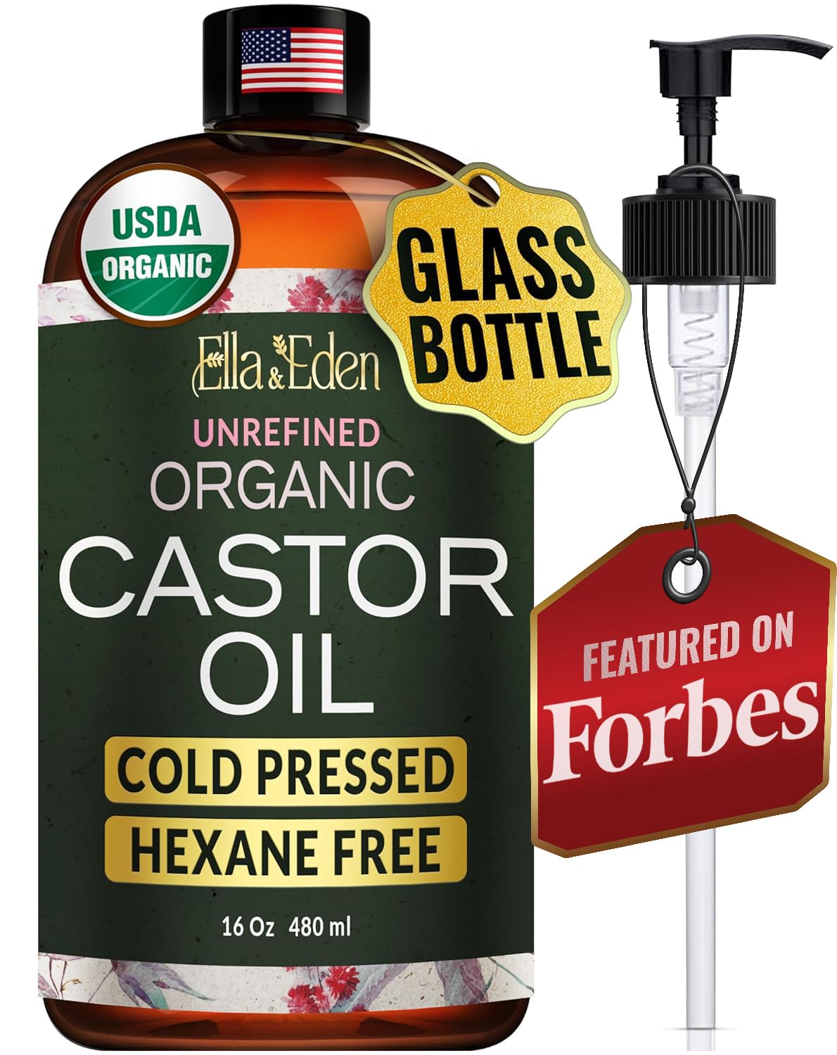 Ella & Eden front label view showing organic castor oil benefit