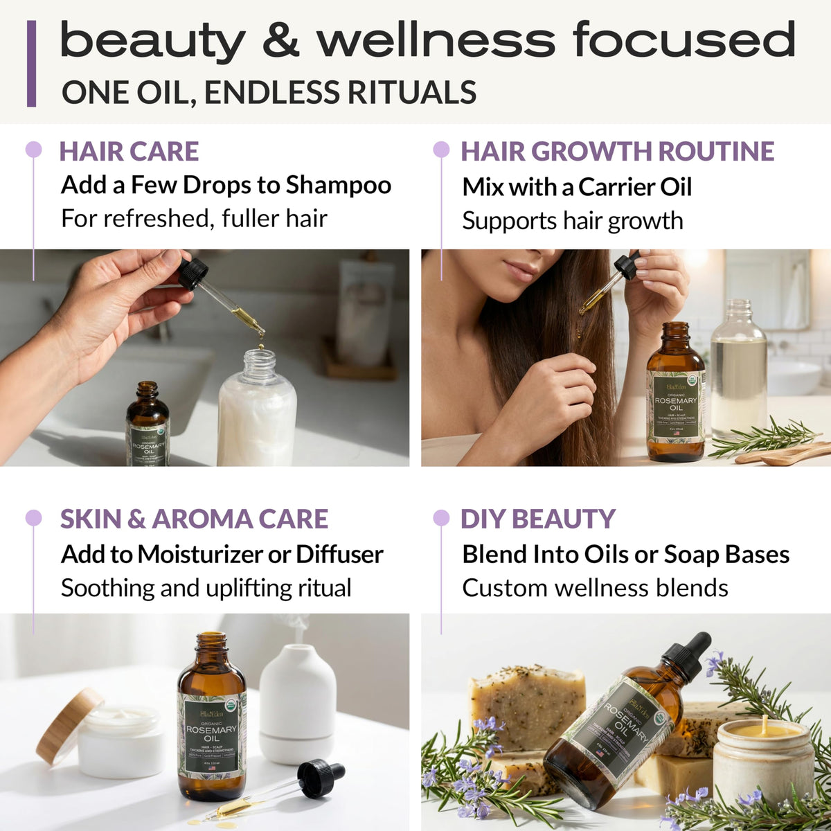 Ella & Eden rosemary oil label showing USDA certification and ethical sourcing