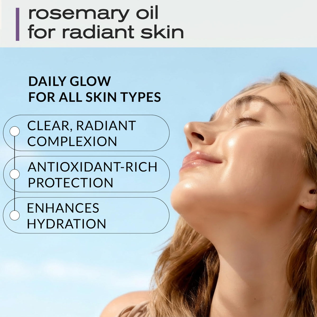 Ella & Eden rosemary oil placed on bathroom shelf for daily routine convenience