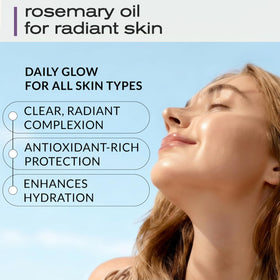 Ella & Eden rosemary oil placed on bathroom shelf for daily routine convenience