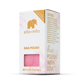 ella+mila packaging label detail showing ingredient-conscious 17-free formula