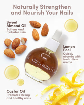 ella+mila bottle side label highlighting ingredients and vegan benefit