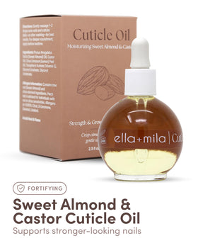 ella+mila dropper applying oil to cuticle improves hydration and control