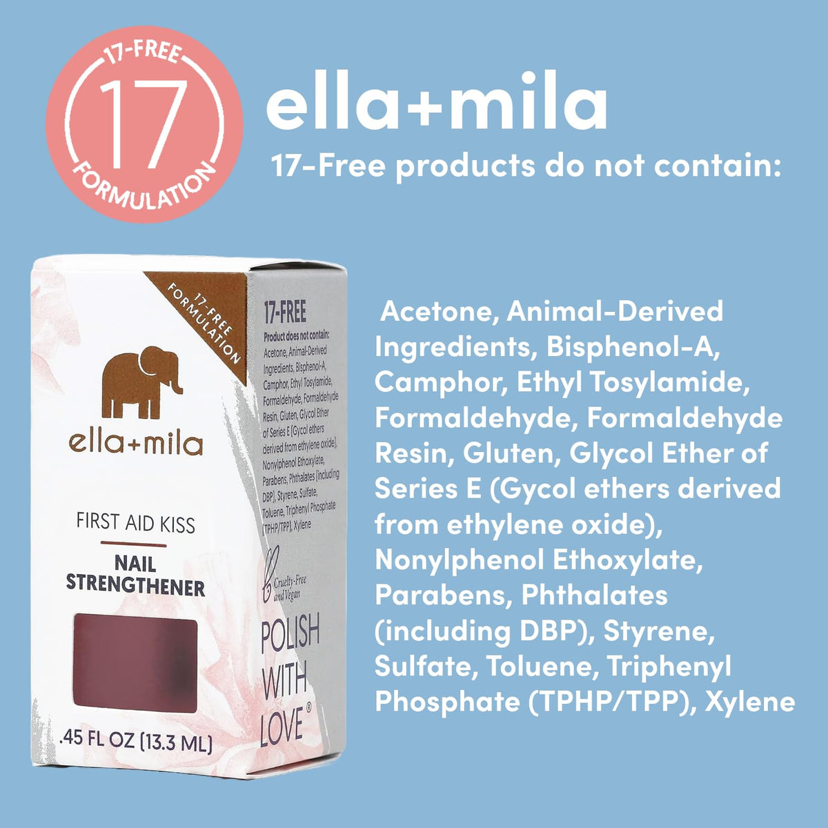 ella+mila label close-up showing ingredients and vegan certification benefit