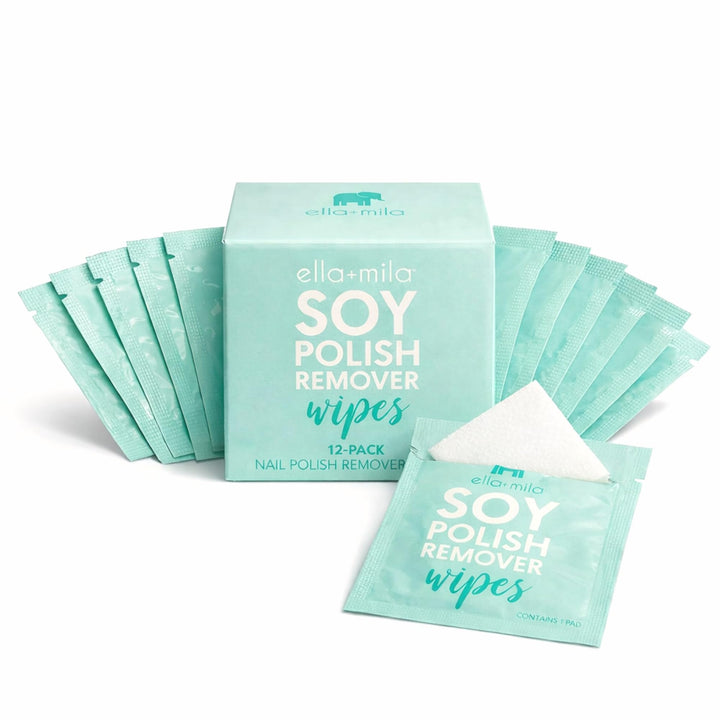 ella+mila pack front showing 12 individually wrapped wipes and benefits
