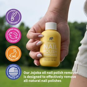 ella+mila remover soaked cotton pad showing easy polish dissolution benefit