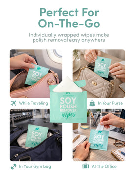 hand holding an ella+mila wipe removing polish for convenient on-the-go use