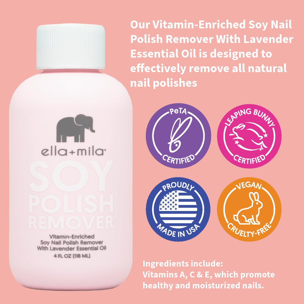 ella+mila application on cotton pad demonstrating easy polish removal benefit