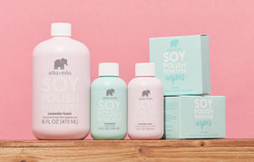 ella+mila bottle in vanity lifestyle suggesting travel-friendly convenience
