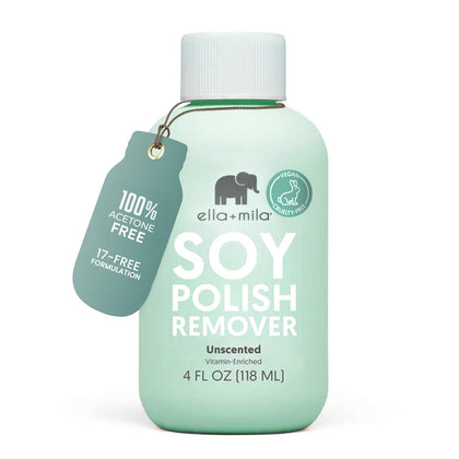 ella+mila front bottle showing unscented remover and benefit of gentle removal