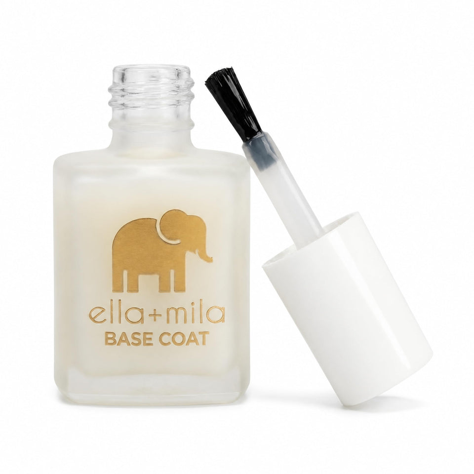 ella+mila bottle front showing clear ridge filler and readable label for quick identification
