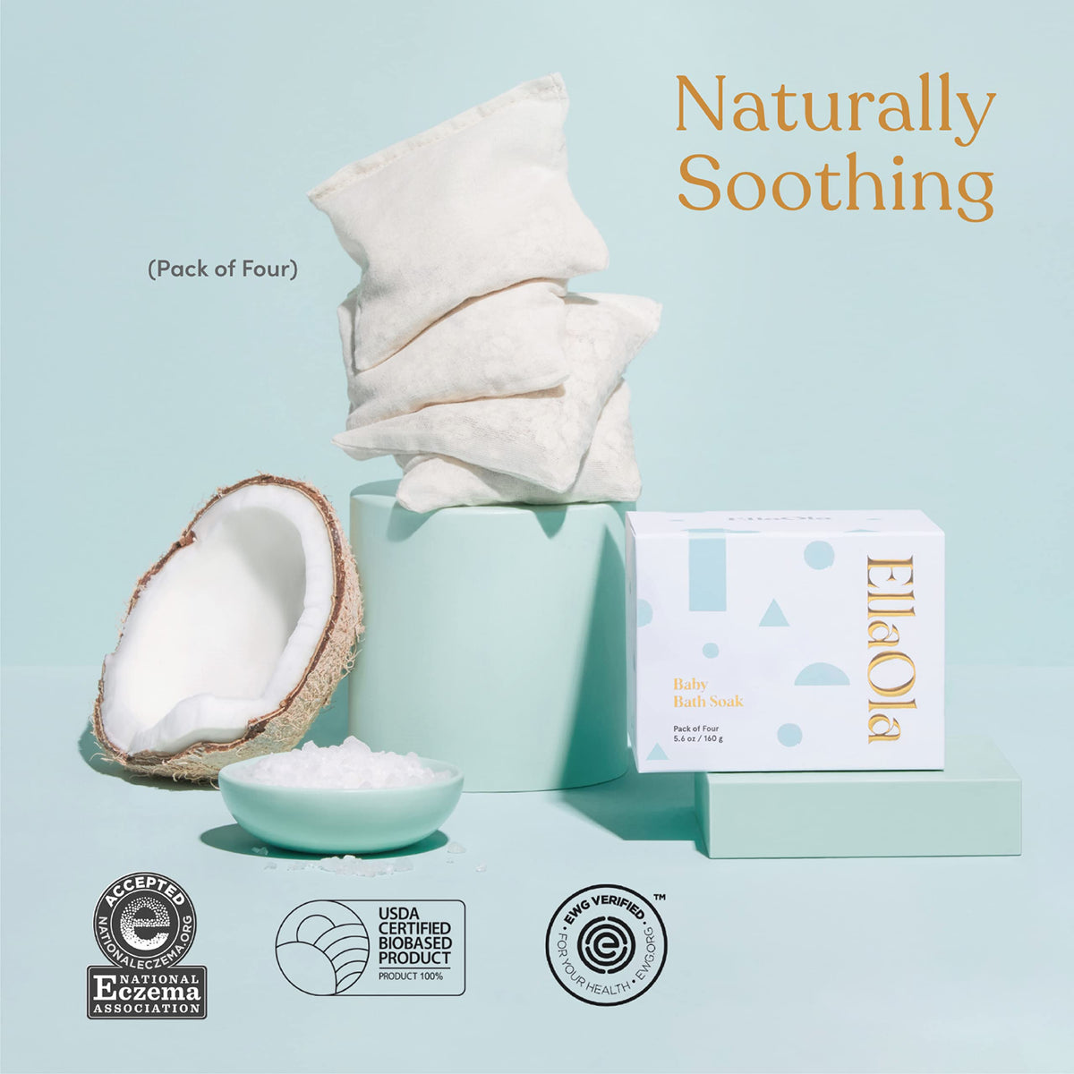 ELLAOLA milky bath water demonstrating soothing oat suspension benefit