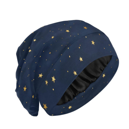 ElliTarr front view of dark blue stars bonnet showing fit and style benefit
