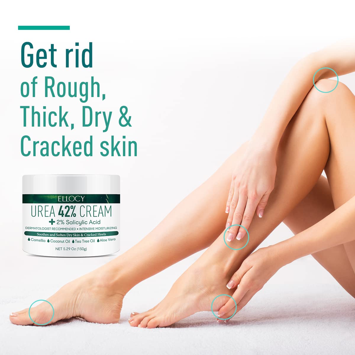 Ellocy ingredients layout with aloe and tea tree to highlight natural support