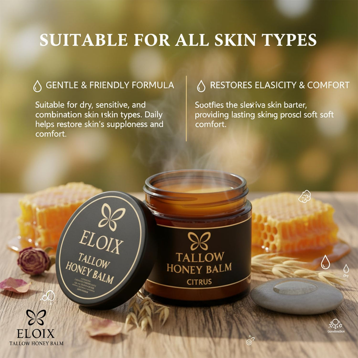 Eloix jar next to coin size comparison to show product amount