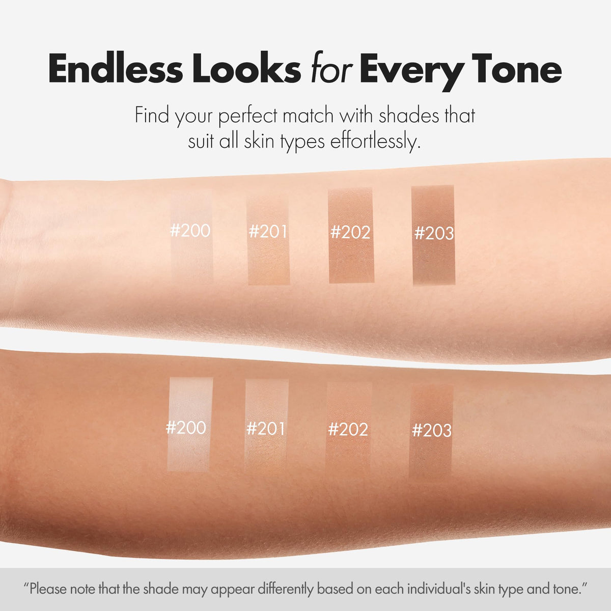ELROEL arm swatches displaying color-change process and buildable medium coverage