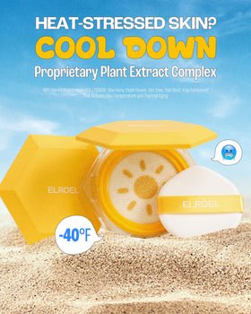 ELROEL applying cushion to face for mess-free sunscreen touch-ups